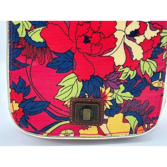 Sakroots Crossbody Saddle Bag Purse Red Multi Color Floral Magnetic Clasp Fold - Picture 11 of 16